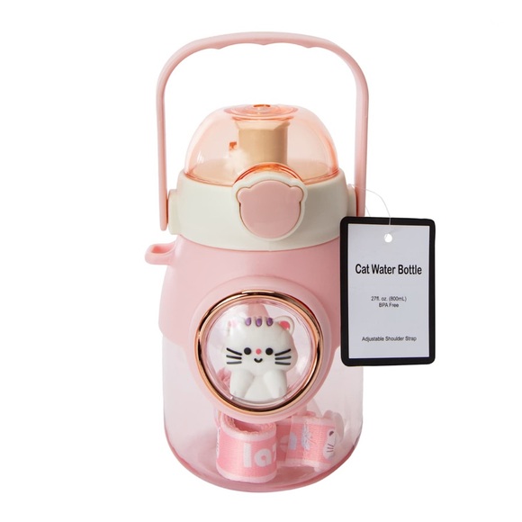 Cute Pink Water Bottle with Cat Design - Picture 2 of 13
